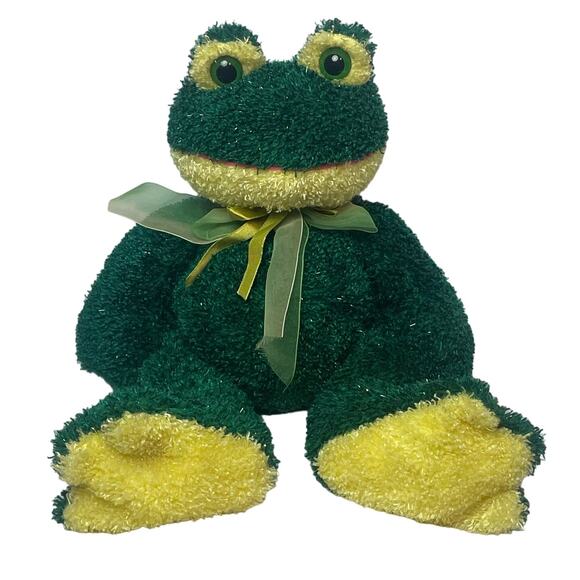 Kellytoy Frog 10" Sitting Green Yellow Ribbon Bowtie - Picture 1 of 8